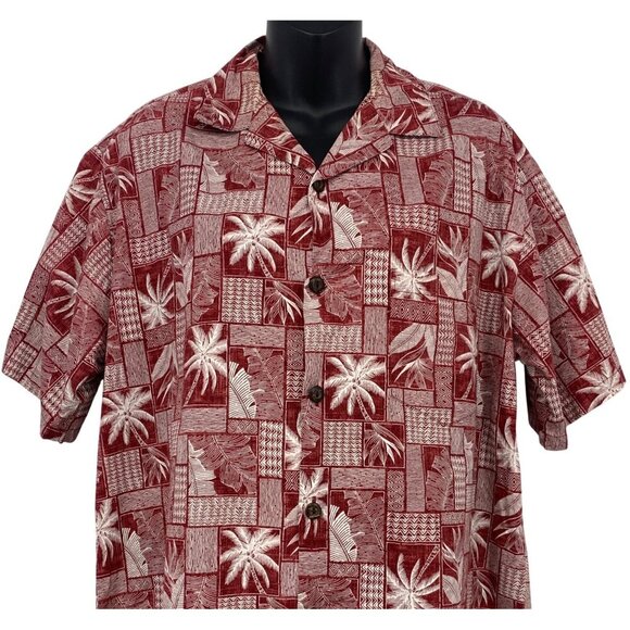 Hilo Hattie Men Aloha Hawaiian Shirt Size M Medium Red Palm Short Sleeve EUC - Picture 2 of 8